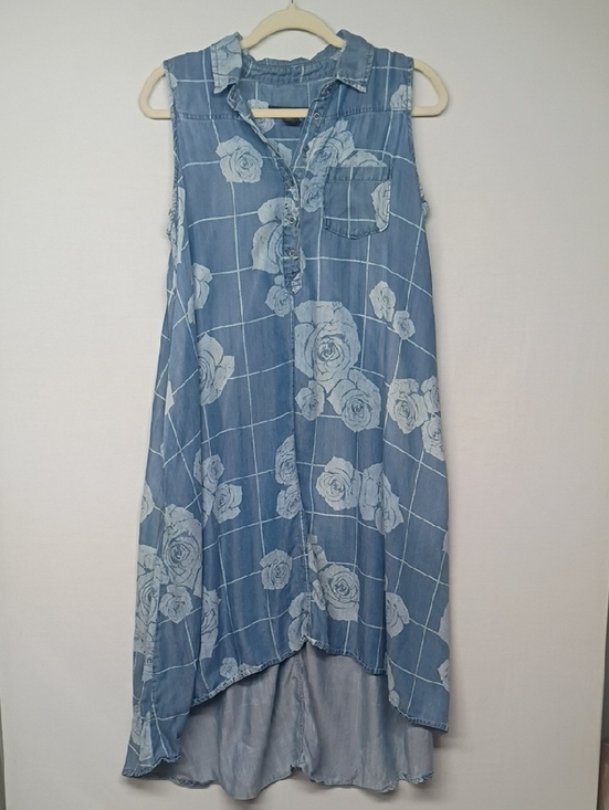 Grace Elements Dresses & Skirts - Grace Elements Blue Floral High-Low Chambray Dress